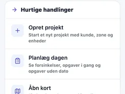 Mobile Nemtrack overview screen with an overdue task alert, quick actions for creating projects and planning work, and fleet count cards.