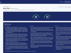 The full technical SEO audit: every issue found on the site, grouped by severity, with the page each one sits on.