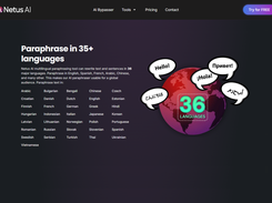 Paraphrase and humanize content in 36 languages, including English, Spanish, French, Arabic, Chinese, Hindi, and Japanese.
