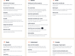 Features: write, deliver, grow, reply, understand and comply in one tool