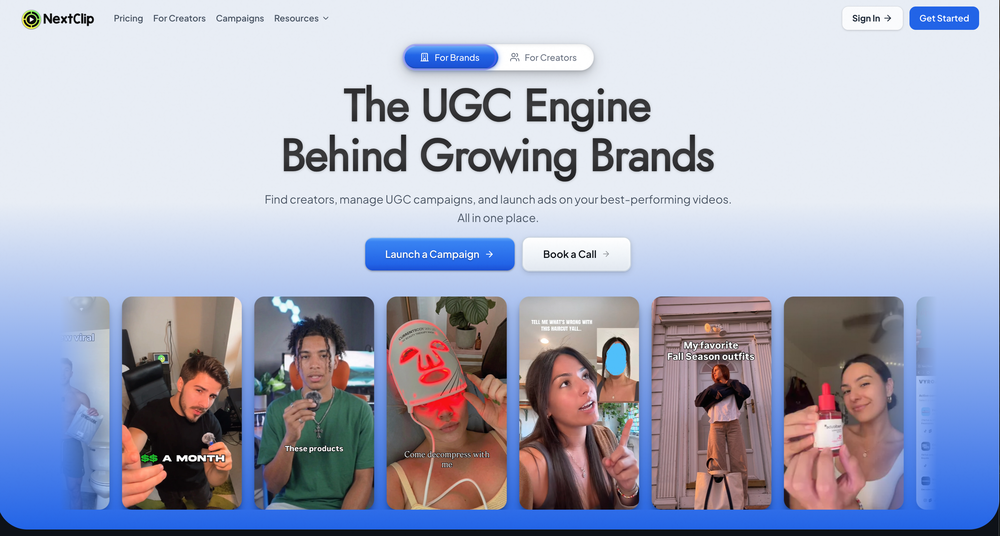 Landing Page of NextClip Site