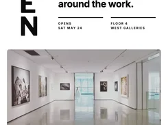 White gallery-opening email layout headed “OPEN,” with exhibition details and artwork images.