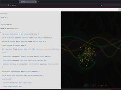 Browser view of Nixm showing an HTML editor on the left and a live neon audio-visualizer preview on the right.