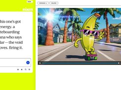 Nixm interface with a prompt about a skateboarding banana beside a video player showing a cartoon banana on a skateboard.