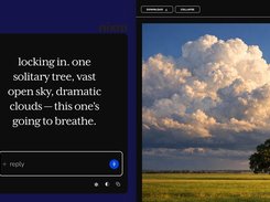 Nixm interface with a prompt for a solitary tree and dramatic clouds beside the resulting landscape image.