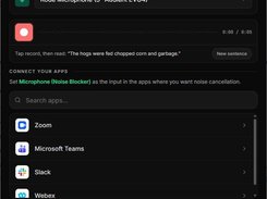 Test your microphone and connect the Noise Blocker virtual microphone to Zoom, Microsoft Teams, Slack, Webex, and other apps.