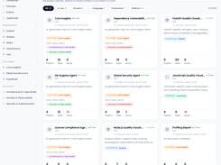 The rulesets library in Norma: reusable rulesets by language, framework, and platform, attached to stack profiles and tracked by rules in use and issues found.