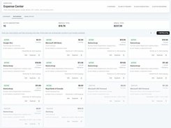 NorthBooks Expense Center page showing recurring expense cards, subscription names, monthly or annual amounts, and add-recurring controls.