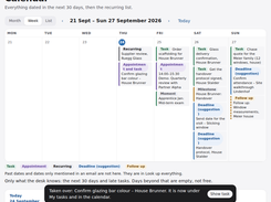 NOSA Desk weekly calendar for 21–27 September 2026, showing tasks, appointments, recurring items, deadlines, and follow-ups.