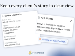 Notehouse brings notes, files, and key details together so anyone on your team can quickly understand what's going on with a client. See a complete timeline of notes, files, and activity for each client in one profile, track progress over time with a running case history, and configure case list columns so staff can spot risk, status, or follow-up at a glance.
