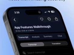 Searchable transcript with speaker labels and audio timestamps
