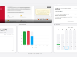 Main dashboard: employees clock in and out in seconds from the browser or mobile, with a real-time working-time counter and an at-a-glance view of the team's attendance and calendar.