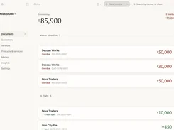 Desktop Ochre documents dashboard showing outstanding amounts, overdue documents, and document navigation.
