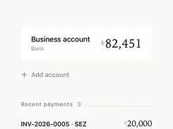 Mobile Money screen showing a business-account balance, recent payments, and an Add expense button.