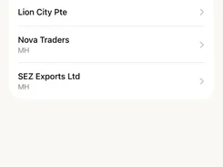 Mobile Customers screen listing five customer businesses with a search field and add button.