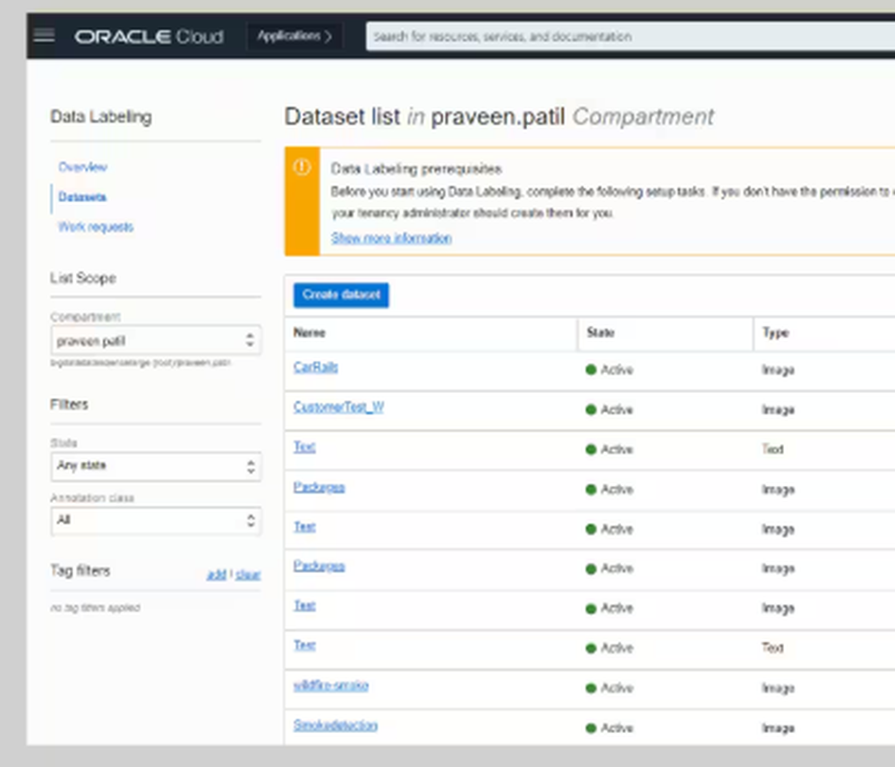 OCI Data Labeling Screenshot 1