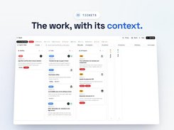 Octopora Tickets board showing backlog, to-do, in-progress, review, done, and other workflow columns with task cards.