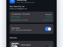 Home dashboard with this month's tax deduction and auto-track status