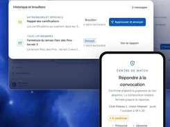 Onzaris message center in French with message history and a mobile-style match invitation response screen.