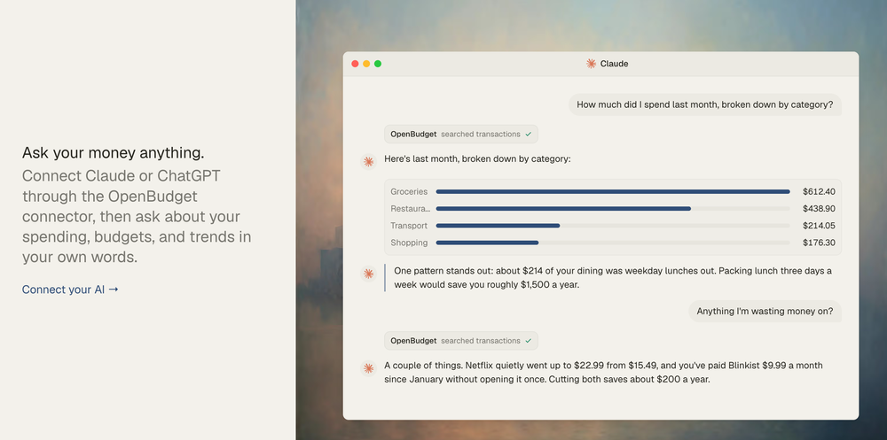 Ask Claude how you spent last month and get a category breakdown from live bank data