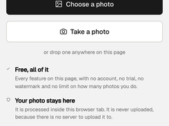 OpenPixels mobile home screen with the heading “Make a blurry photo sharp, on your own phone,” photo-selection buttons, and feature descriptions.