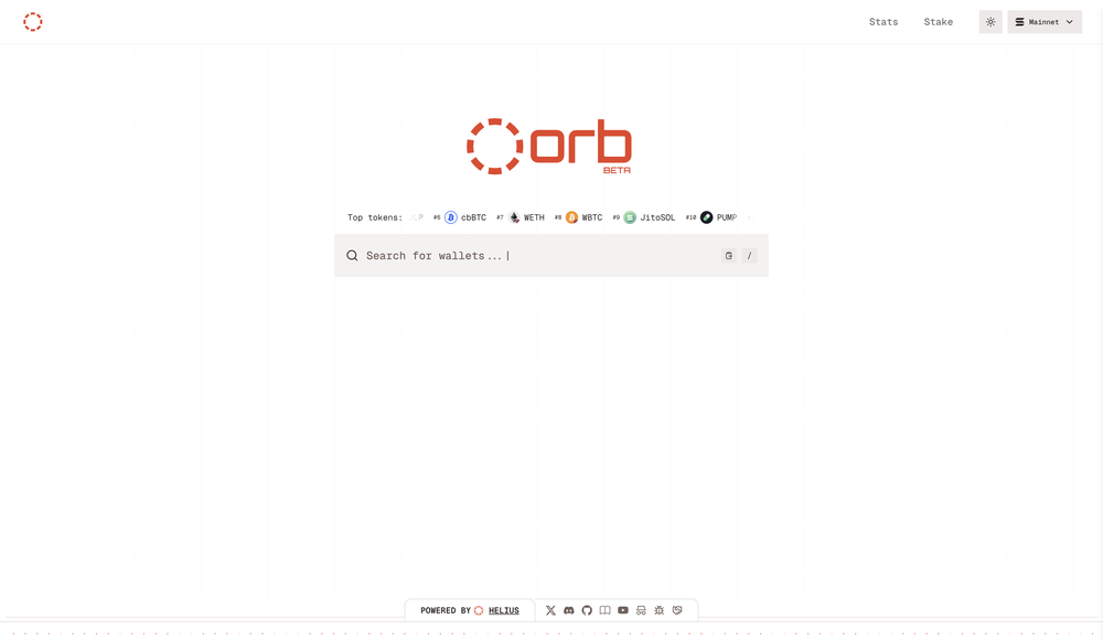 The Orb block explorer home page