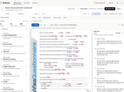 Ordecto work-queue interface showing accessibility findings, reading order, and page text for a Brazil eVisa questionnaire PDF.