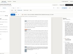 Ordecto work-queue interface showing a repaired declaratory-ruling PDF, tag tree, reading order, page text, and a download repaired PDF button.