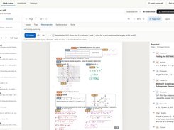 Ordecto work-queue interface displaying a repaired handwritten math worksheet with detected document tags and reading order.