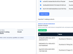 Detected catalog items can be imported into a controlled workspace where teams review product data before using items in the ordering workflow.