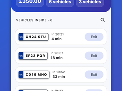 Your car park in your pocket — vehicles inside, occupancy and daily revenue on one screen