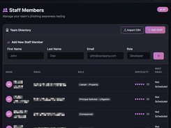 Manage staff, import from CSV and record roles and test difficulty.