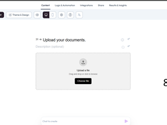 Ovoform form builder showing an upload-documents question and a panel to connect Google Drive.