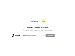 Ovoform Airtable connection screen prompting the user to select a form to connect.