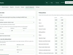 OwnChecks layout and alignment settings for check stock and field positions.