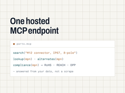 One hosted MCP endpoint: search, lookup, alternates and compliance calls