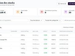 Inventory, ingredient purchasing and supplier management with real-time cost tracking.