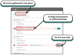 AI checks your spreadsheet before you generate: typos, missing spaces and inconsistent values, each fixed in one click.