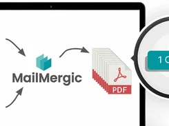 One PDF template plus one Excel file becomes hundreds of finished PDFs in a single click: certificates, labels, receipts or invoices.