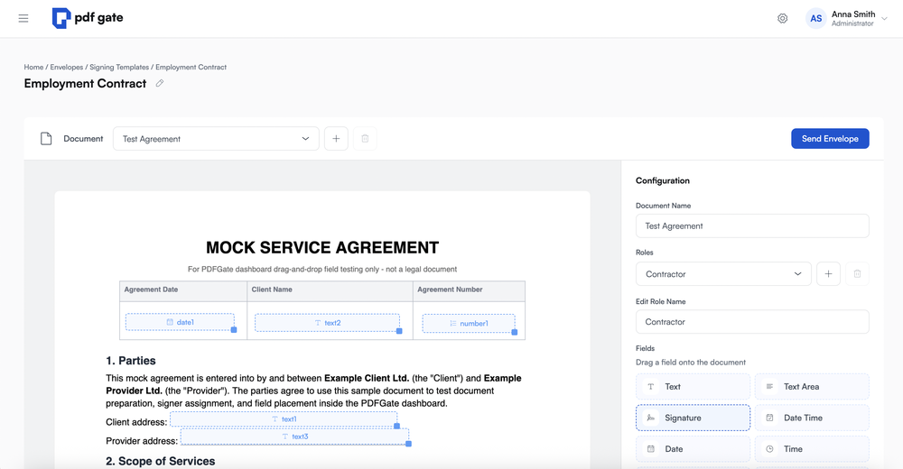 Signing template dashboard designer