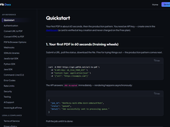 Quickstart: your first PDF in three requests — submit, poll, download