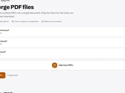 PDFkind Merge PDF files page listing agreement.pdf, proposal.pdf, and invoice.pdf with reorder and removal controls.