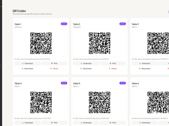 QR-code ordering at the table, generate and manage codes per table