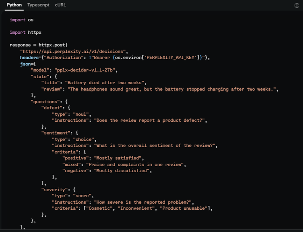 Perplexity Decisions API Screenshot 1
