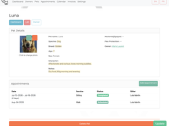 One pet's record: care notes, meds, vet, photos, all in one place.