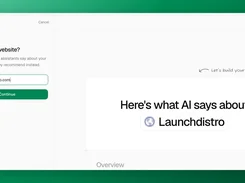 Picked onboarding screen asking for a website to track, with launchdistro.com entered and a dashboard preview area.