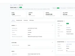 YourBrand buyer-offer detail page for Home Loans, showing posted and accepted leads, revenue, latency, delivery settings, authentication, and cascade position.
