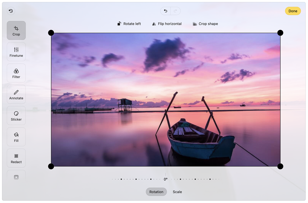 Pintura full size image editor in light mode, vertical menu