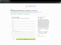 PitchCentric onboarding screen for entering company details with an automatically generated company profile panel.