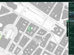 Placepoint cadastral map view highlights a building parcel and shows a property information panel for Tordenskiolds gate 2, including building, ownership, tenant, and zoning sections.